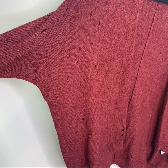 Express small maroon sweater distressed longsleeve - Picture 2 of 10